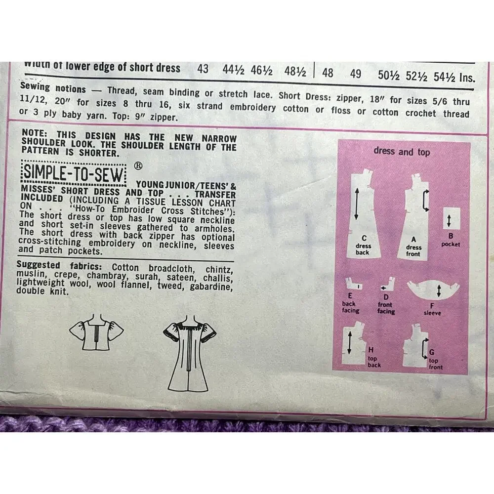 Simplicity 6508 sewing pattern Dress top peasant square top size 16